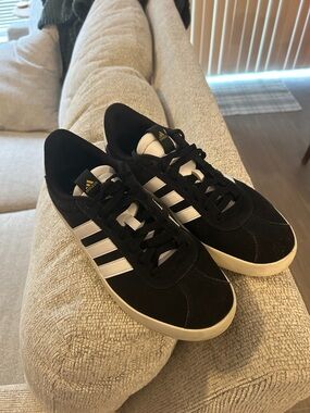adidas Black & White Suede Three-Stripe Low-Top Sneakers